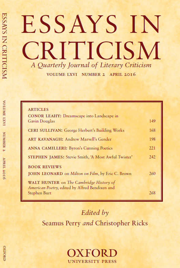 Essays in Criticism cover, April 2016