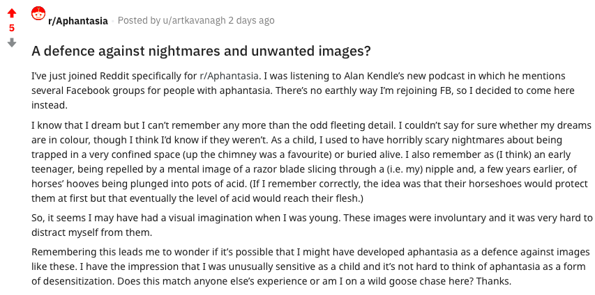 My first post on r/aphantasia